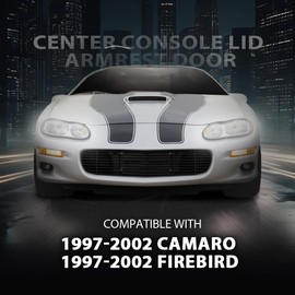 DOTCOM Center Console Lid Armrest Door Compatible with Chevy Camaro/Pontiac Firebird 1997 1998 1999 2000 2001 2002 Black Replacement for 10423155 10273748