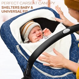 Yoofoss Baby Car Seat Cover - Winter Carseat Canopy Protects Baby from Cold Wind, Super Warm Plush Fleece Carrier Cover for Infant Boys & Girls (Blue)