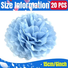 Qimoo 20pcs Lake Blue Paper Pom Poms Decorations, DIY Decorative Tissue Paper Pom-poms Flowers Ball for Party Wedding Outdoor Decoration