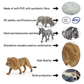 South African Animals Model Toy Playsets 17 PCS Lion White Rhino Spotted Hyena Zebra Buffalo African Elephant Giraffe Model Party Favors Toy Christmas Birthday Gift for Kids Toddlers