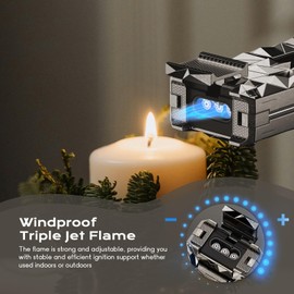 5-in-1 Torch Lighter, with V-Cutter, Holder, Punch, Draw Enhancer Tool, Windproof Triple Flame Torch Lighter, Multifunctional Accessories Gifts for Men, Refillable Butane Lighter for Candles, Travel