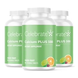 Celebrate Vitamins Calcium Plus - 500mg Calcium Citrate, 333 IU Vitamin D3 & 34mg Magnesium for Post Bariatric Surgery - Gluten-Free & Sugar-Free - Mixed Fruit, 270 Chewable Tablets