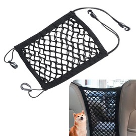 Tippwoo 1 PC Car Rear Seat Partition Storage Net, 11.4" x 10.2" Double Layer Coarse Mesh Stretchable Vehicle Space Divider with Hook, Portable Multi-Function Storage Accessory, for Cars (Black)