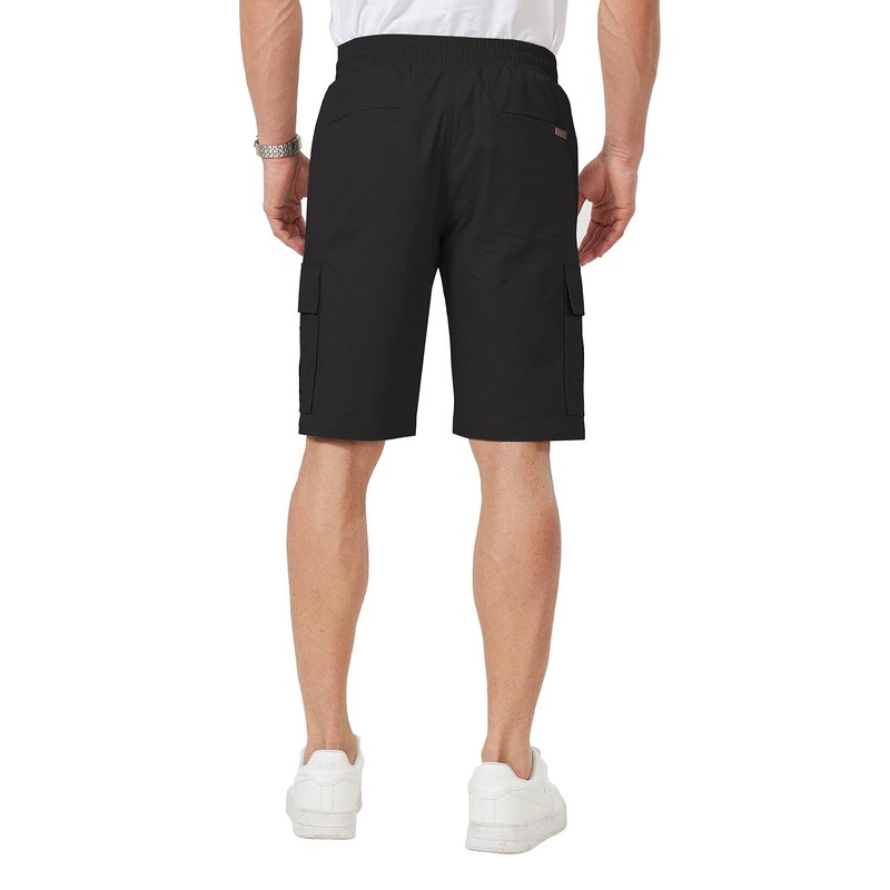 Ougelebo Men's Cargo Shorts Elastic Waist with Drawstring, black, M