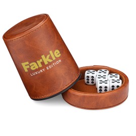 RNK Gaming Farkle Travel Luxury Edition Game with Brown PU Leather Dice Cup