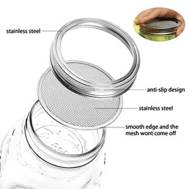 Sieve Lid for Preserving Jar, Sprouts Germinator, 86 mm Stainless Steel Sprout Jar Lid Kit for Sprouts such as Broccoli, Alfalfa, Beans (86 mm - 4 Pieces)
