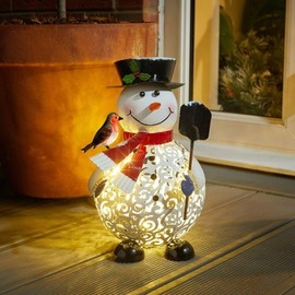 Marco Paul LED Snowman Christmas Decor Christmas Decorations Indoor Metal Snowman Robin Christmas Ornaments Home Decor Figurine Decoration Pre-lit Xmas Decor Christmas Decorations (white, medium)