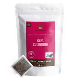 Colombian Coffee Bags - Pack of 50 - Medium Roast - Brown Bear Real Colombia - Strength 3 - Donation to Free The Bears - Individual Arabica Ground Coffee Bags Like Tea Bags