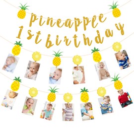 Pineapple 1st Birthday Photo Banner Baby Fruit Pineapple Birthday Photo Banner for Newborn to 12 Months Milestone Photograph Bunting Garland for Baby First Summer Birthday Party Decoration