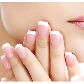 Square Press on Nails Short French Fake False Nails With Glue，Short Coffin Fake Nails Kit Classic Opaque Acrylic Nails for Women Girls in 24 PCS (White Edge)