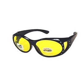Men and Women Polarized Night Driving Fit Over Lens Cover Rhinestone Sunglasses - Black/Yellow with rhinestone