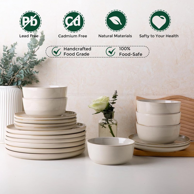 AmorArc Stoneware Dinnerware Sets,Round Reactive Glaze Plates and Bowls Set,Highly