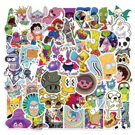 FRANKdesigns 50 Pcs Psychadelic Vibrant Cartoon Sticker Pack - Unleash Your Inner Psychedelic Adventure with