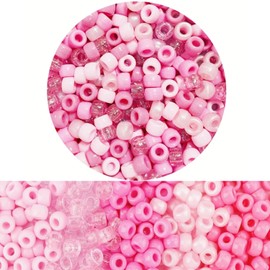 800Pcs Pink Pony Beads 6x9mm for Bracelets Making, Kandi Beads for Friendship Bracelet Beading Supplies with Elastic Thread (Pink)