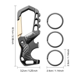 Kivssi Heavy duty metal keychains, Carabiner clip Car key chains,Fashion family keychain bottle opener and 3 Key Rings suitable for men and women.(Gold-2pcs