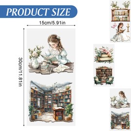 HICOHAND Girls Rub on Transfers Stickers, 3 Sheets Vintage Girls Reading Books Furniture Transfers Sticker Decals Waterproof Decor Decals for Bookcase Dresser Table Desk Home Wall Door Decorations
