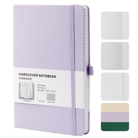 HOMEMARS Notebook, Notebook, 21 cm x 14.5 cm, Blank A5, Journal Book, Travel Journal, Sketchbook, Blank Paper, Notepad, Notebooks A5, 100 GSM, 200 Pages, Leather Hardcover, Purple