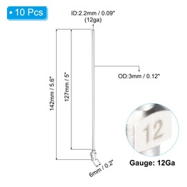 PATIKIL 12Ga x 5 Inch Stainless Steel Dispensing Needle Tips, 10Pcs Metal Glue Needle Tube Blunt Tips Luer Lock for Thick Glue Ink Lab, Silver