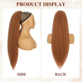 S-noilite Long Drawstring Ponytail Thick Kinky Yaki Straight Pony Tail Hairpieces 24 inch Synthetic Clip in Hair Extension for Black Women Girl Daily Use - Light Auburn