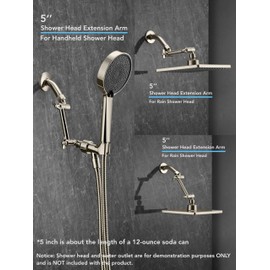 5 Inch Adjustable Shower Head Extension Arm With Locking Set Screw, Singing Rain Brass Nickel Brushed Angle Height Adjustable, Easy To Install, G1/2 Universal Connector Compatible (Nickel Brushed)