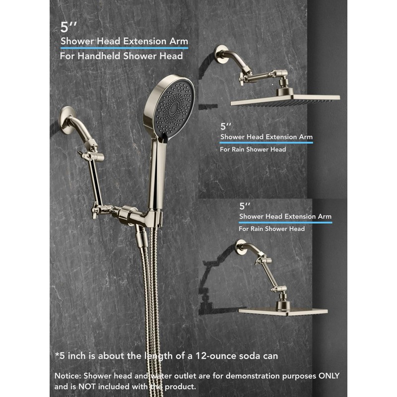 5 Inch Adjustable Shower Head Extension Arm With Locking Set