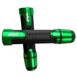 Green Aluminum Motorcycle 22mm 7/8" Engraved Handle Bar Rubber Gel Hand Grips CNC with Bar End 7/8" Compatible with Kawasaki Ninja 300 400 650 250 1000 ZX6R ZX10R ZX14R ZX25R