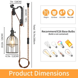 SEEBLEN Wall Sconces Plug in of 2, Industrial Wall Lamp with Plug in Cord,Black Vintage Wall Sconce with 6.5ft On/Off Switch Cord,Height Adjustment Wall Lights for Bedroom Reading Headboard.