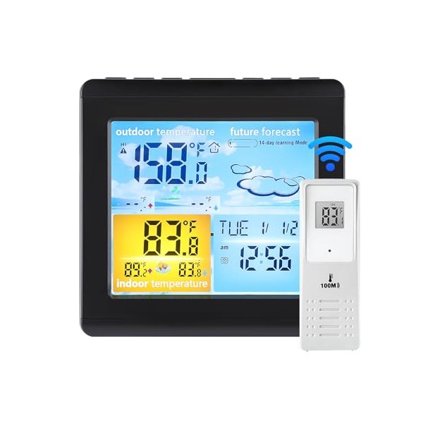 Weather Station with Outdoor Wireless Sensor, Bestcool Digital Weather Station Indoor Outdoor Thermometer with Weather Forecast/Temperature/Calendar/Alarm Clock/Snooze for Home Office Garden Farm