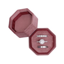 BLUTETE Velvet 3 Slots Jewelry Ring Box Engagement Wedding Box Keepsake Box Bridal Photo Ring Triple Slots Octagon (Dusty Rose)