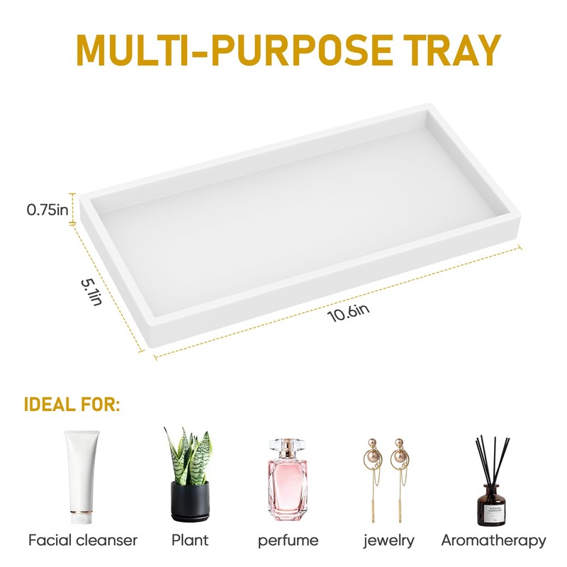 Bathroom Counter Tray,EG-SIPRO High-Grade Thickened Silicone Bathroom Vanity Tray,Shatterproof Rectangle