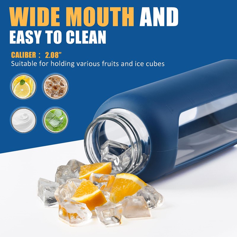 Kodrine 24oz Glass Water Bottle With Straw and 2 Lids,