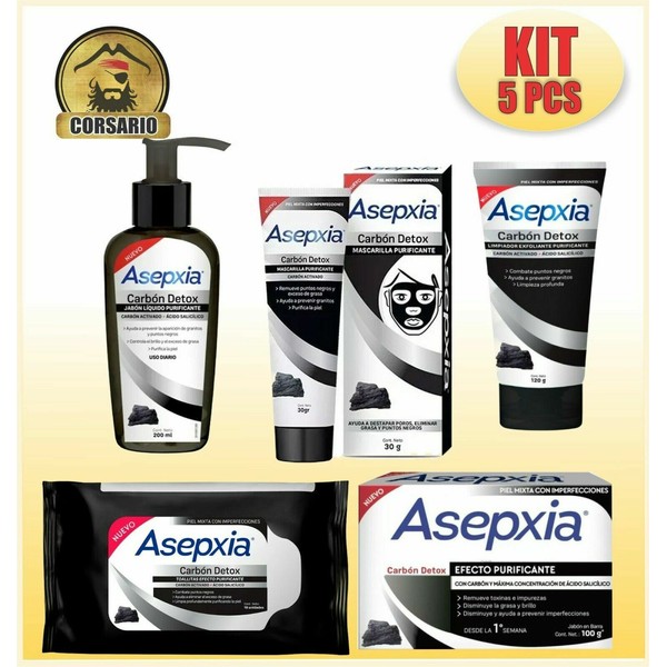 ASEPXIA PACK X5+ACNE BAR EXFOLIATING+DETOX SOAP+MASK+CLEANING WIPES - AND MORE