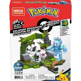 Mega Construx Pokemon Machop Vs. Galarian Zigzagoon Construction Set, Building Toys for Kids (GVK82), Red