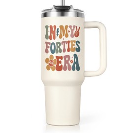 Shqiueos 40th Birthday Gifts for Women 40 Oz Tumbler with Handle and Straw Lid, 40 Year Old Gifts for Her, Mom, Friend, Sister, Daughter, 40s Birthday Decoration-In My Forties Era Cup Water Bottle