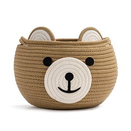 Goodpick Cute Storage Basket, Cotton Rope Baskets in Living Room Woven Baby Shower Basket Bedroom Storage Bakset for kids Small Cute Animal Basket, Brown, 10.5"D x 8.5"H