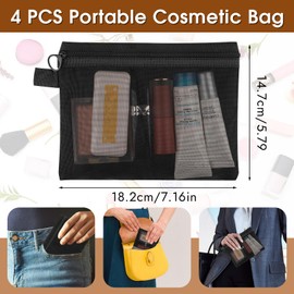 Small Make Up Bag, 4Pcs Cosmetic Bag with Zipper, Black Mesh Makeup Bags, Small Pouch for Women Handbag Essentials, Travel Bag Organiser Pouches for Cosmetics Toiletries,