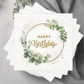 Birthday Napkins Eucalyptus Green 33 x 33 cm, Napkins Christening Communion Happy Birthday Confirmation Napkins Table Decoration Birthday (40 Pieces)