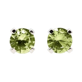Tiny Birthstone Gemstone Post Stud Earrings in Sterling Silver | Multiple Color Choices & Sizes | Birthday Earrings for Women (6mm, August | Lime Green Peridot)
