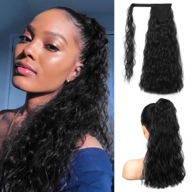 JWLFLOWXISS Ponytail Extension, 22 Inch Drawstring Pony Tails Clip in Hair Extension Wrap Around Ponytail Curly Long Wavy Synthetic Hairpiece for Women