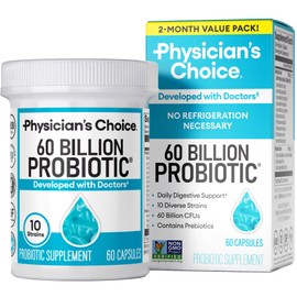 Physician's CHOICE Probiotics 60 Billion CFU - 10 Strains + Organic Prebiotics - Immune, Digestive & Gut Health - Supports Occasional Constipation, Diarrhea, Gas & Bloating - for Women & Men - 60ct