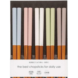 Sunlife S-03696 Chopsticks, Dishwasher Safe, Anti-Slip Treatment, Antibacterial, 8.9 inches (22.5 cm), Set of 5, Commercial Use, For Guests, Bamboo, Fluffy, Made in Japan