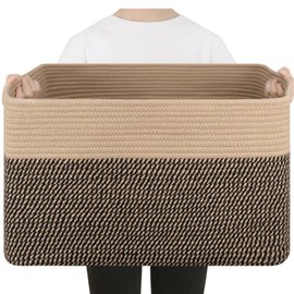 SIXDOVE 75L Large Blanket Basket, Toy Basket Bin for Kids, Cotton Rope Woven Storage Basket for Living Room, Bedroom, Nursery, Baby Room Decorative Organizer, 22''×17''×12'', Brown & Black