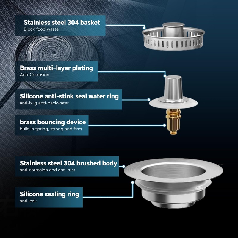Kitchen Sink Drain Strainer, 4 in 1 All Stainless Steel