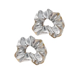 Bronzing Gilding Hair Scrunchies Floppy Metallic Ponytail Holders Gilding Hair Scrunchy BW32 (Silver-Set)
