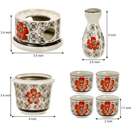 Foraineam Ceramic Sake Set with Warmer, Japanese Style Porcelain Hot Saki Drink Warmer Set, 7 Pieces Set Including 1 Stove, 1 Warming Bowl, 1 Sake Bottle, 4 Sake Cups