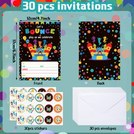 Pajean 30 Pack Bounce House or Jumping Party Invitations Trampoline Birthday Party Invite Cards with 30 Envelopes 30 Stickers Bounce & Play Party Decorations Supplies for Kids Boys Girls