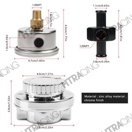 HTRACING 1-5 PSI Fuel Pressure Regulator with Gauge Adjustable Manual Universal for Carburetor Carb Zinc Alloy FPR with 8MM 10MM (5/16" 3/8") Hose Fittings