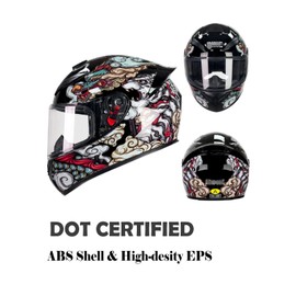 HTLNUZD Full Face Motorcycle Helmet Racing Motocross Helmets with Pinlock Compatible Clear&Tinted Visors DOT Model Approved Street Bike Helmet (M, Cool Dragon)