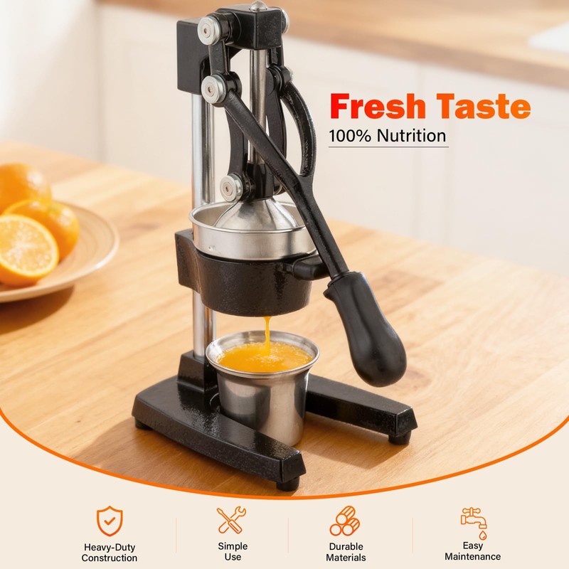 BAMBROX Manual Cast Iron Lemon Squeezer, Black Citrus Juicer