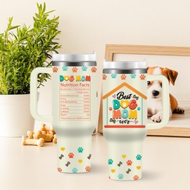 Uibunoo Dog Mom Gifts for Women, Stainless Steel 40 Oz Dog Mom Tumbler with Handle and Straw, Dog Mom Cup for Dog Lovers, Christmas, Birthday Gifts for Dog Mom, Dog Mom Gift Ideas